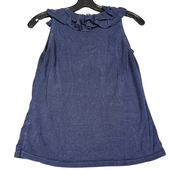Lauren Ralph Lauren Petite Ruffle Silk Tank Top Navy P/L - Picture 5 of 6